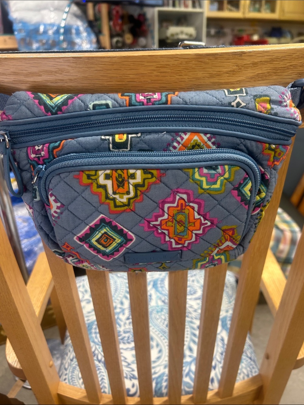 Vera Bradley Blue Quilted Crossbody/Waist Fanny Bag with Multicolor Geo Print